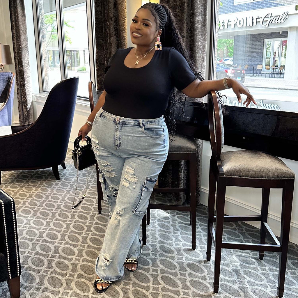 Short Sleeve Cotton Bodysuit - Black